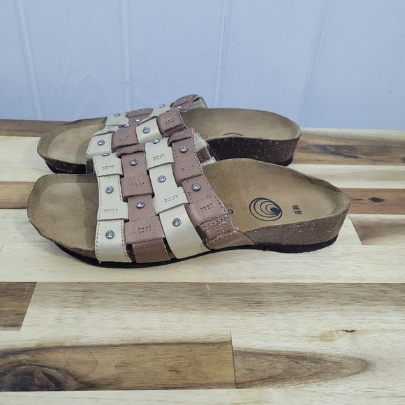 Euro Wellness Balance Womens Sandals 36 US Size 6 Tan & Cream with Rhinestones - Picture 4 of 8